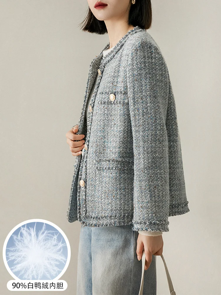 Western Sle Graceful Outerwear Women Liner Clip Down jacket 2024 New Winter Small Ladies Tweed Top