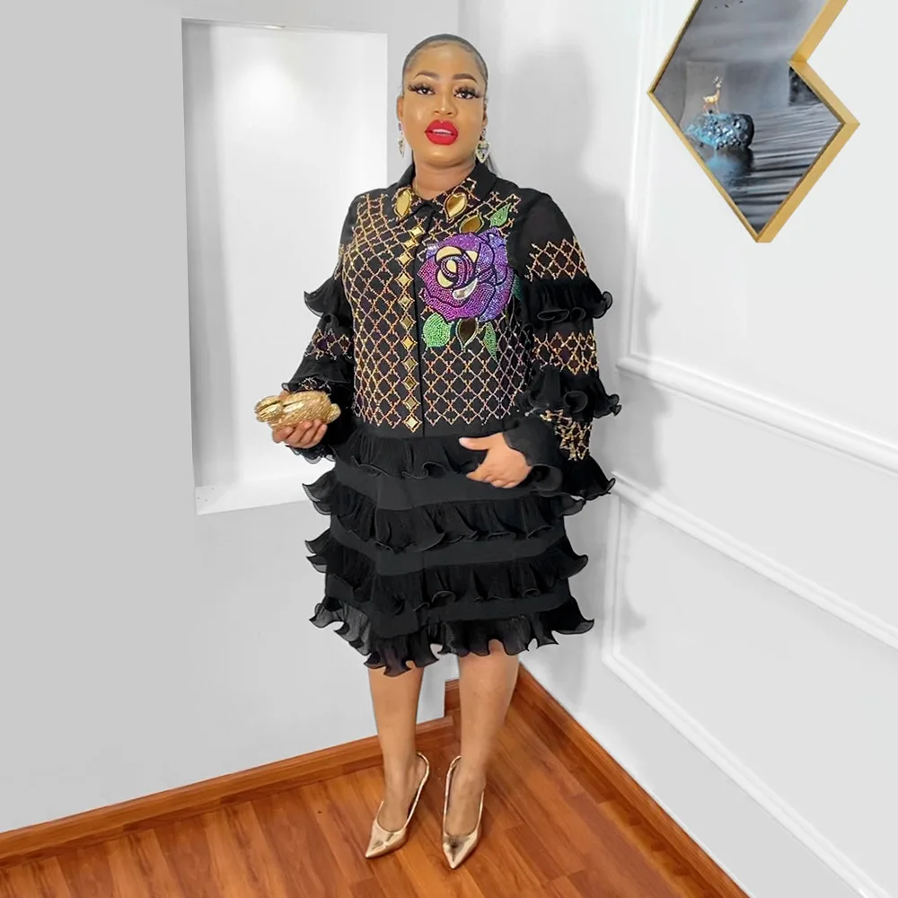 

African Dresses For Women Elegant Party Event Pearl Beaded Long Sleeve Stretch Luxury Formal Cocktail Africa Clothing Evening