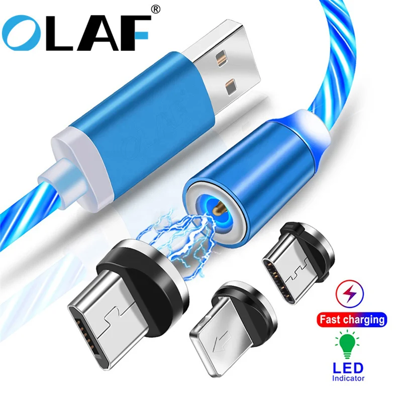 

OLAF Magnetic type c Fast Charging 3a usb magnetic cable fast charge For iphone huawei P40 For xiaomi Type C LED Data Cable