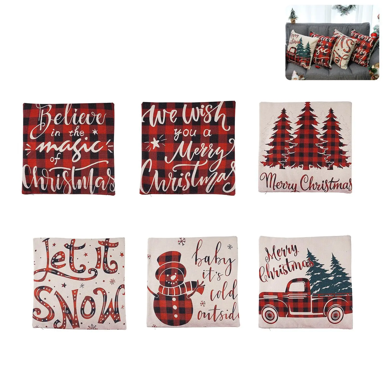

Красная рождественская наволочка с мультяшным рисунком, льняное украшение для дома, чехол для подушки, подходящая для детской наволочки 45 с...