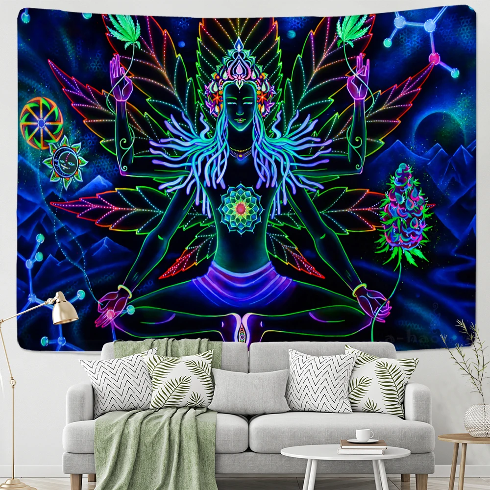 

Fluorescent tapestry Meditator tapestry psychedelic witchcraft wall hanging room decoration aesthetic carpet home decoration
