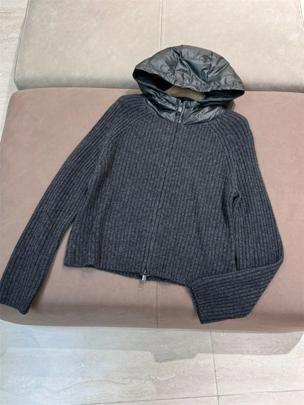 Женский вязаный кашемировый свитер с капюшоном пальто кардиган на молнии