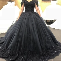 gothic black wedding dresses appliques lace beads off shoulder vintage bridal gowns robe mariee vestidos de noiva