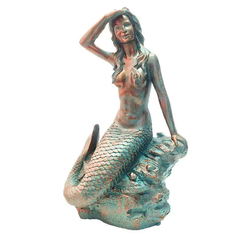 

in. Classic Sitting on Coastal Ocean Looking Out to Sea in Bronze Patina Beach Nautical Garden Statue Fairy statue Glass fig