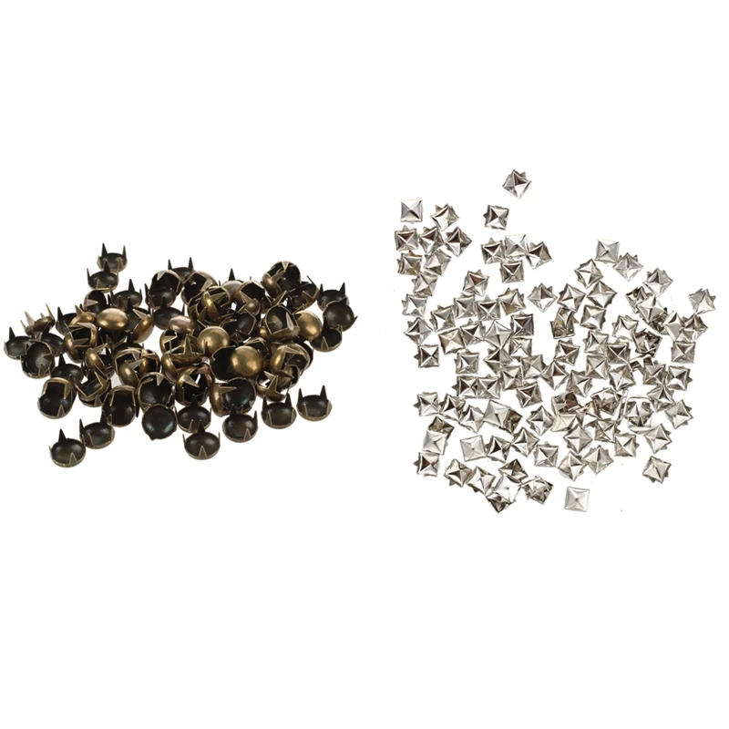 

200Pcs Rivet Cone Bronze Decorative Studs Rivet DIY Crafts, 7Mm Round & 6Mm Square