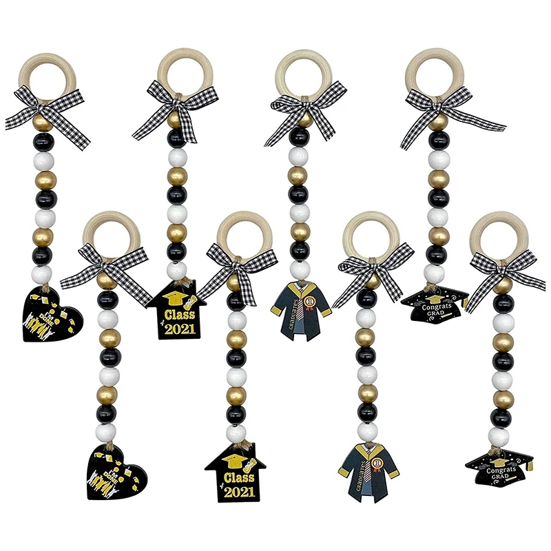 

8 шт. окончание учебного класса 2021 деревянная гирлянда из бусин-Градуированный класс деревянные бусины подвесное украшение, деревенский фе...