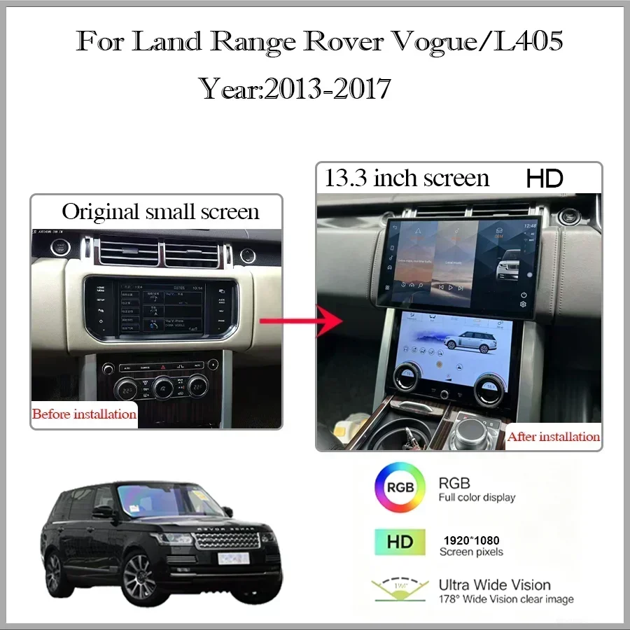 Фото 13,3-дюймовый мультимедийный плеер с GPS, CarPlay, Android 14 для Range Rover Vogue/L405 2013-2017 годов выпуска, с кнопками управления кондиционером Bosch и Harman. №2