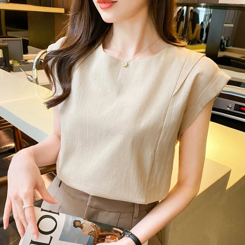 Blouse Women Summer 2022 New Office Lady Sleeveless O-Neck White Black  Khaki Blusas Womens Tops And Blouses Dropshipping - купить по выгодной цене  | AliExpress