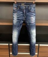 new mens dsquared2 buttons jeans ripped for male skinny pants mens denim trousers top quality slim jeans a369