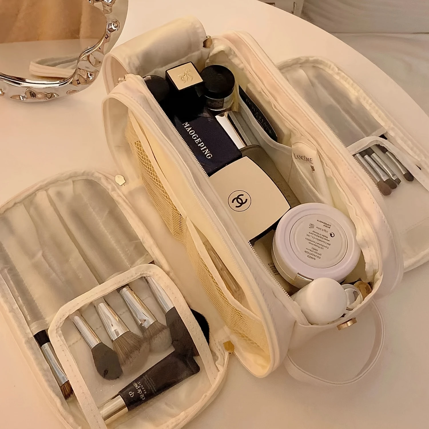 Трехслойная косметичка из искусственной кожи для девочек 1 шт. большая