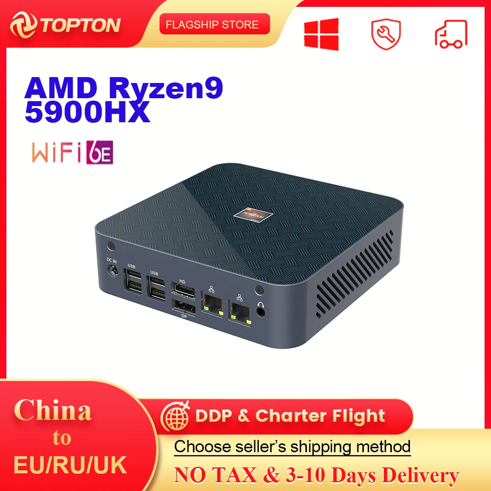 

Topton AMD Mini PC Ryzen 9 5980HX 5900HX Windows 11 Dual LAN NVMe SSD Vega 8 Graphics Desktop PC Gaming Computer Type-C WiFi