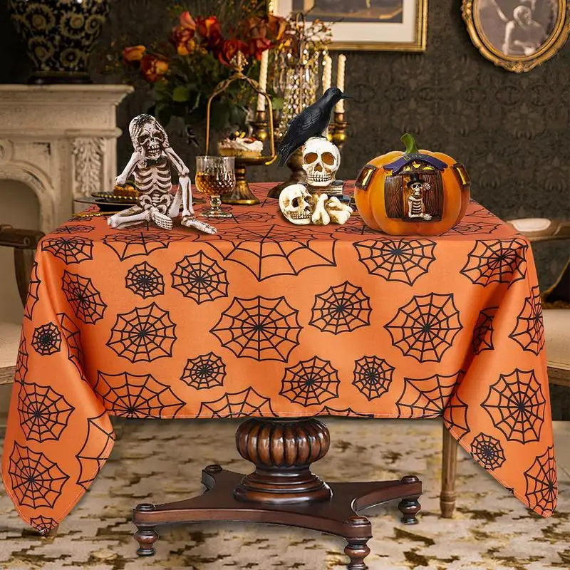 

Dinner Party Decoration Halloween Tablecloth Spider Web And Pumpkin Table Cloth, Bat Cobweb And Ghost Waterproof Tablecloths