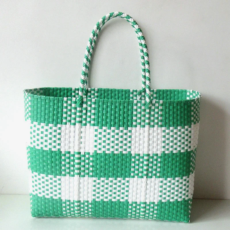 

Новая плетеная Большая квадратная клетчатая сумка в пластиковой полосе, сумка-тоут, корзина для овощей, Пляжная просторная сумка