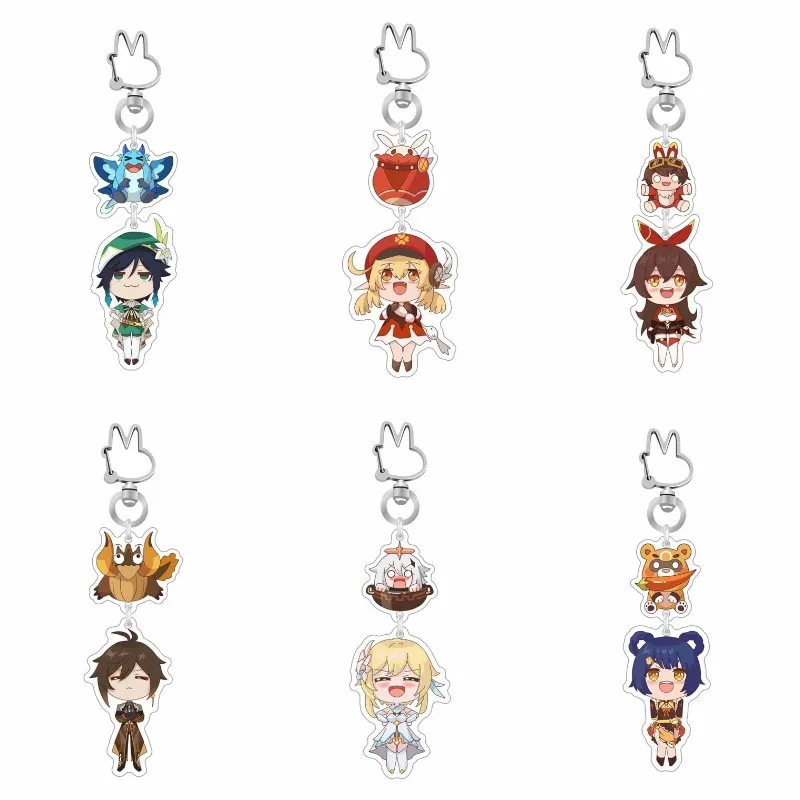 

Hot Game Anime Genshin Impact Venti Coplay Keychains Acrylic Kawaii Figure Zhongli Key Chain Cute Bags Keyrings Gift For Friend