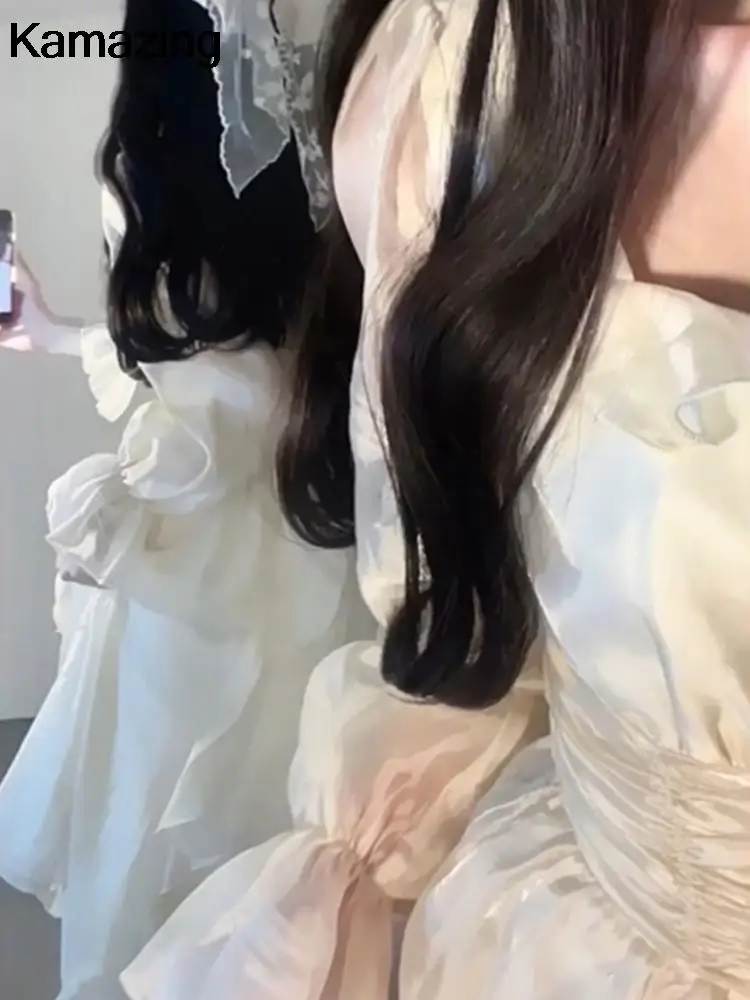 Весенне-летние однотонные сказочные платья с оборками корейская мода тонкий