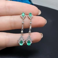 fashion silver long drop earrings for party 4 pieces natural emerald earrings solid 925 silver emerald dangle