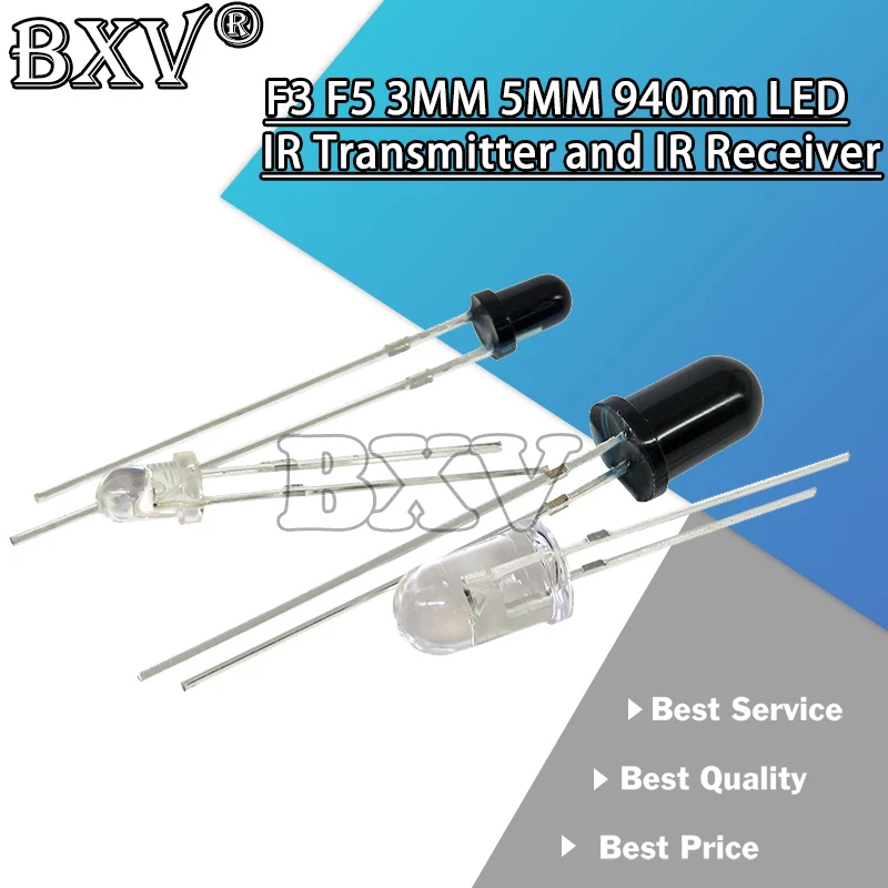 100PCS New F3 F5 3MM 5MM 940nm LEDs Infrared Emitter And IR Receiver Diodes To Tube For Arduino |