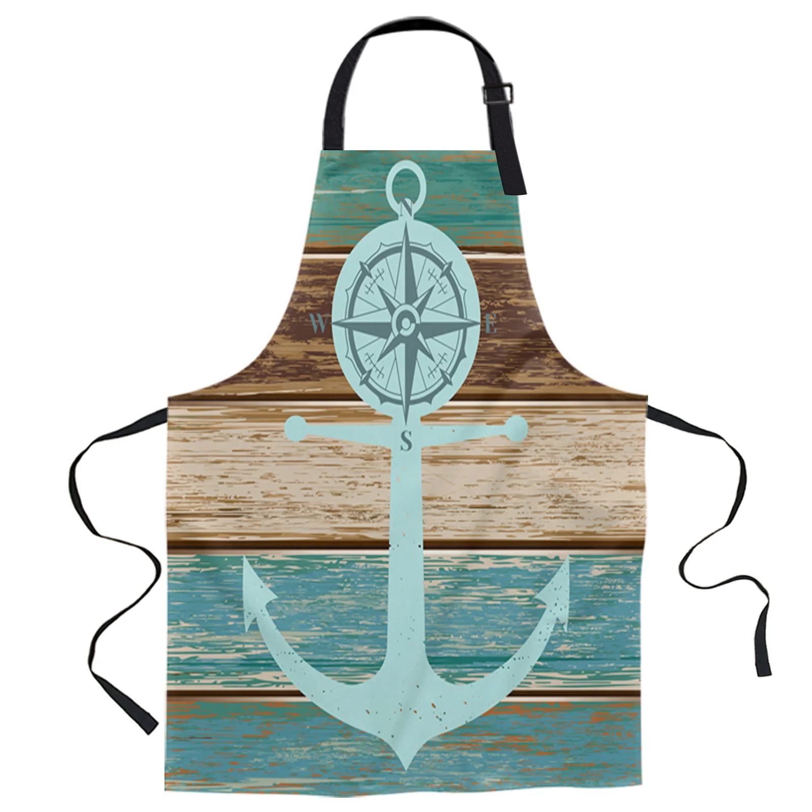 

Ocean Anchor Planks Blue Turquoise Retro Design Adjustable Canvas Kitchen Coffee Apron Ladies Couple Cooking Dining
