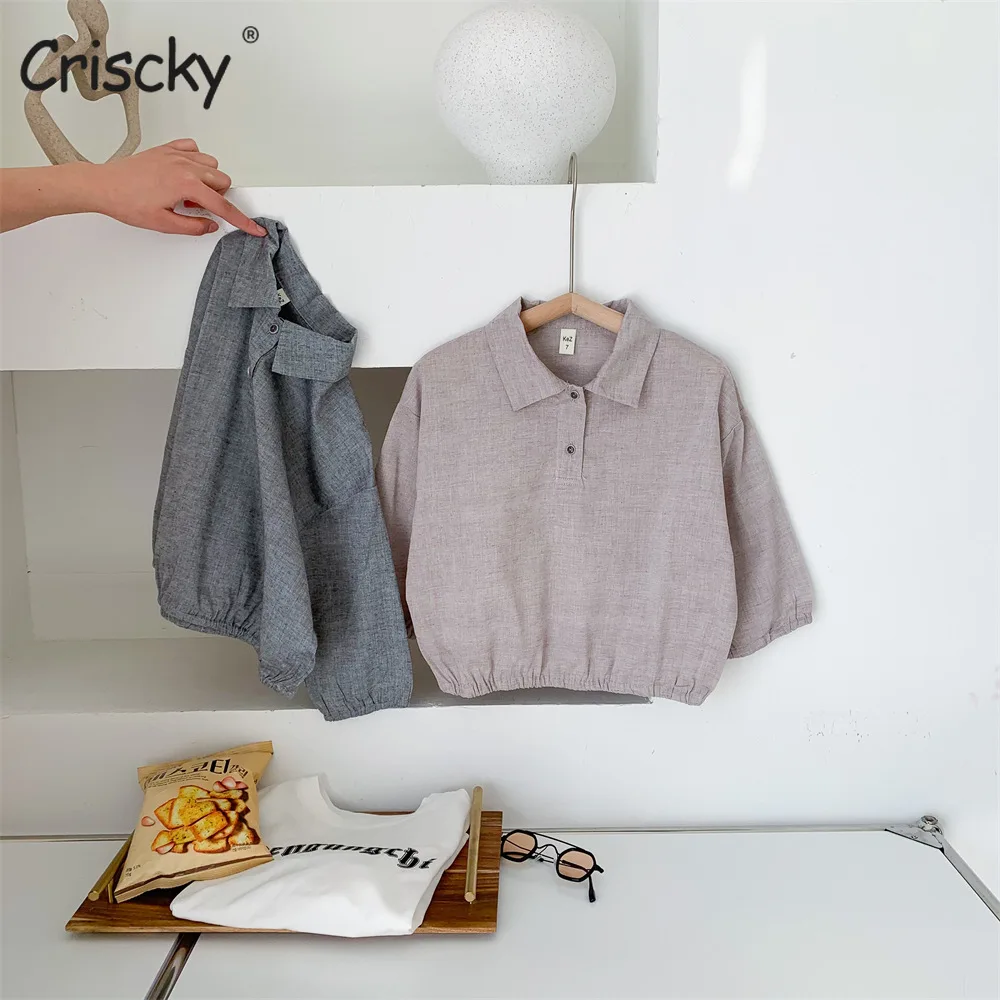 

Criscky Kids Polo Shirt Summer Long Sleeve Tops Cotton Turn Down Collar Pure Color Sport Polos Holiday Boys Shirts