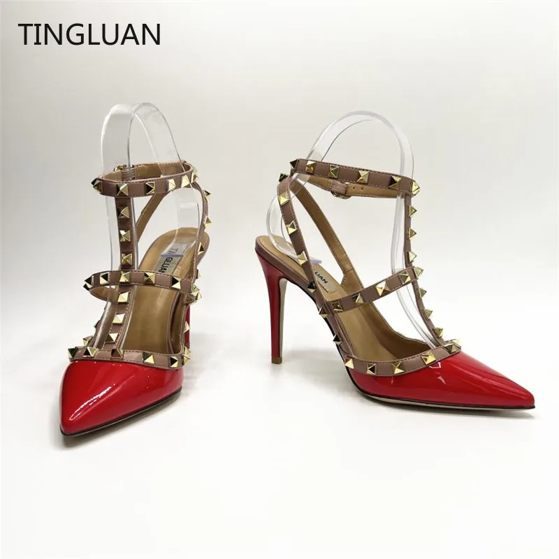 2022 Summer Woman Sandals High Heels Sexy Rivets Shoes Genuine Leather Sandals 6cm 8cm 10cm Wedding Shoes 35-44 No Box