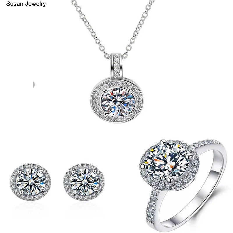 

Jewelry Pendant Dcolor Mossan Stone Round Bag Ring Earring Necklace Set Female Jewelry Set