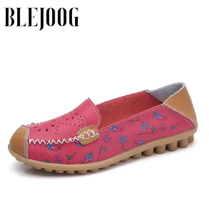 

Туфли женские из натуральной кожи на плоской подошве с цветочным принтом