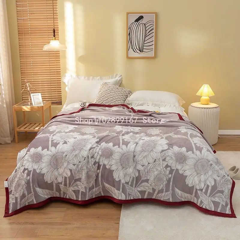 

Плед для кровати, одеяло из кораллового флиса с цветочным принтом на кровать, мягкое теплое Фланелевое покрывало на кровать, зимнее одеяло для двуспальной кровати
