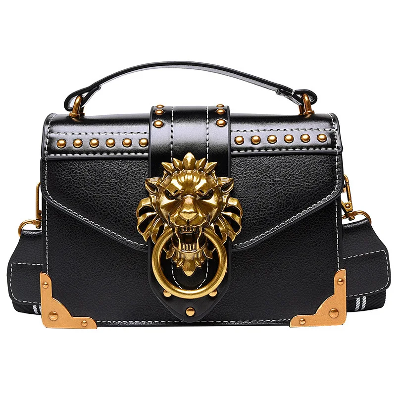 

Vintage Small Square Bags For Women Crossbody Flap Bag Rivets Lion Head Lock Frame Shoulder Messenger Bags Leisure Handbags