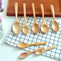 5pcs mini wooden spoon cooking teaspoon condiment utensil tea coffee spoon kids tableware tool
