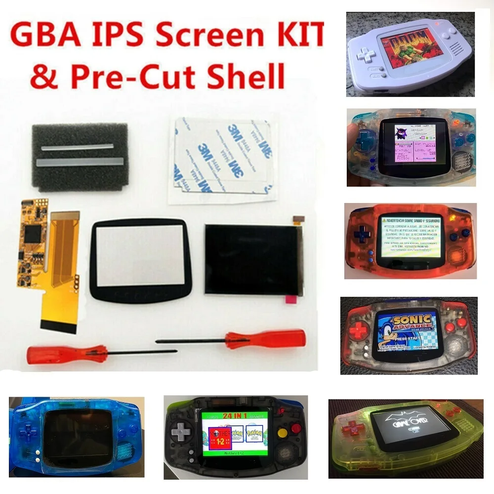 V2 IPS Backlight LCD Kits 10 Levels Brightness For Gameboy Advance Console For GBA + Colorful Pre-Cut Shell case