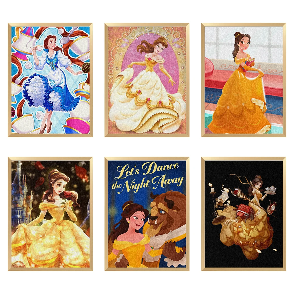 

Disney Belle A4 Customized Wholesale Synthetic Faux Leather Sheet Lychee Cross Printed 22*30CM for Portrait DIY Material