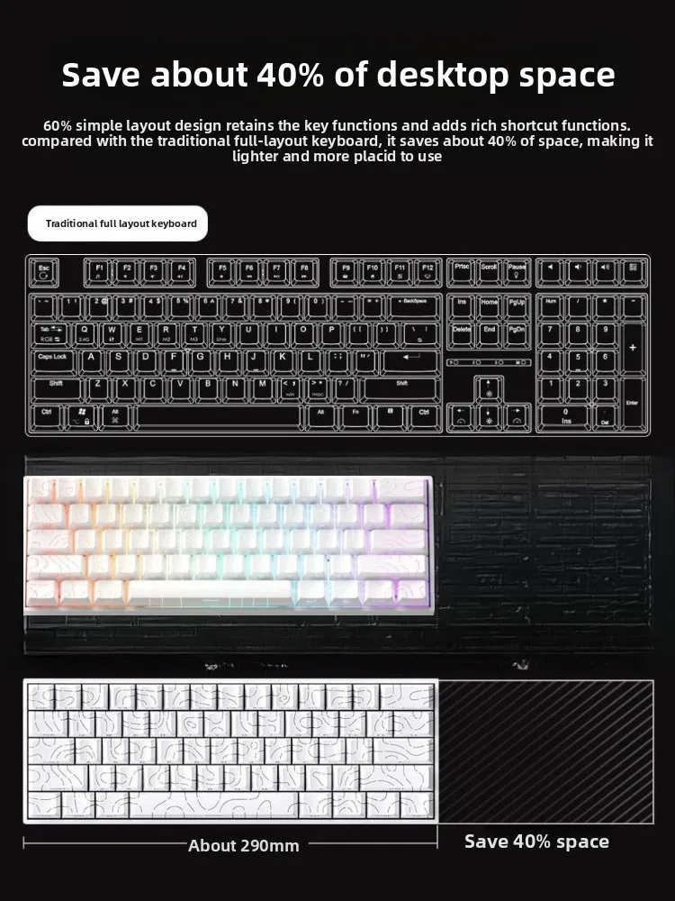 Беспроводная механическая клавиатура 60% с Bluetooth и 2.4G, RGB-подсветкой, для игр, проводная, для компьютера, мобильного телефона, мини-клавиатура для iPad, беспроводная клавиатура (art.: 3920dc9a0cdec) - 3920dc9a0cdec