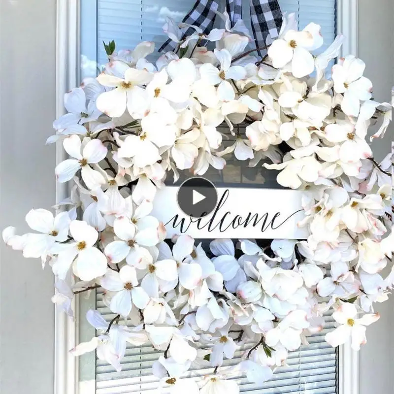 

Home Decor Spring Wreath Rattan Vivid Simulation Flower Wreath Decoration Large Handmade White Flower Wall Hanging Realistic