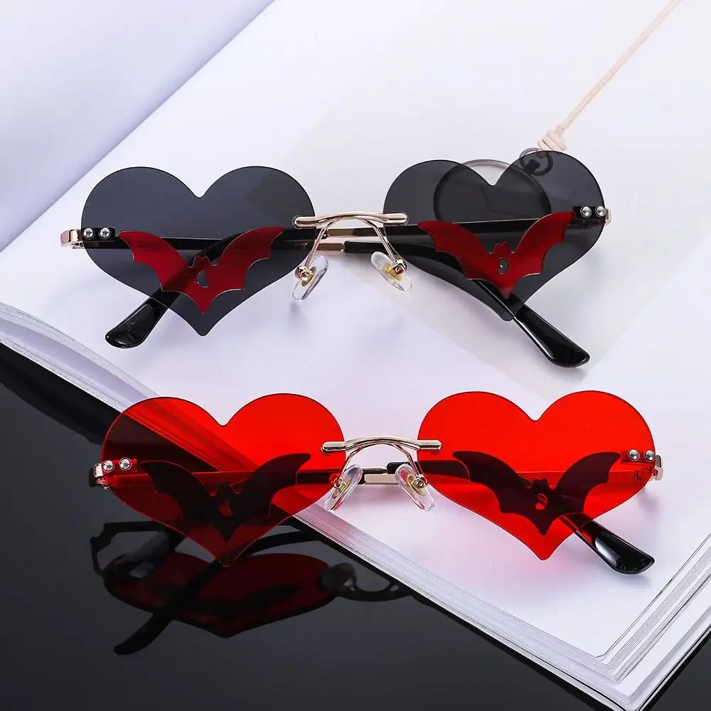 

Trendy Eyewear UV 400 Protection Rimless Heart-shaped Sun Glasses Festival Party Glasses Bat Sunglasses
