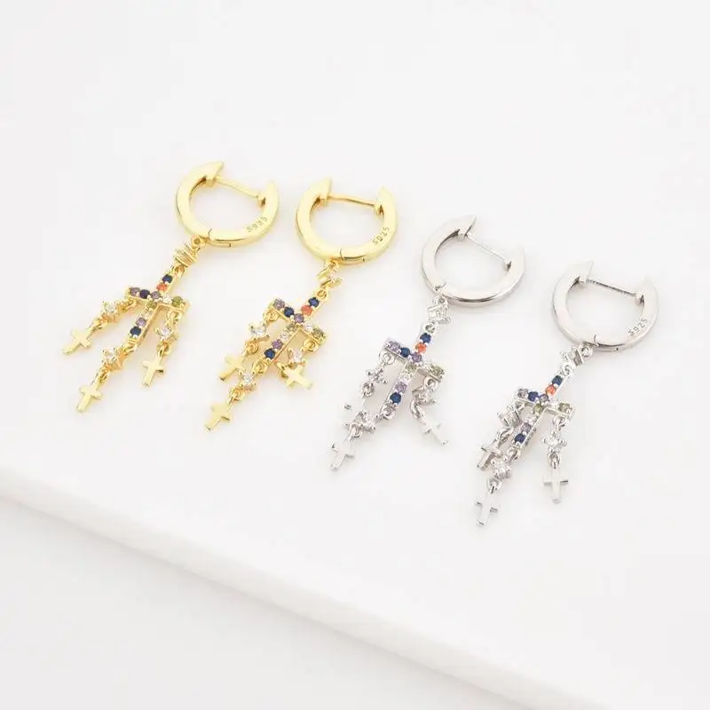 

Серебро S925 пробы, изысканный Радужный кристалл, крест, подвеска, женская мода, индивидуальные серьги вечерние на вечеринку, банкет, годовщин...