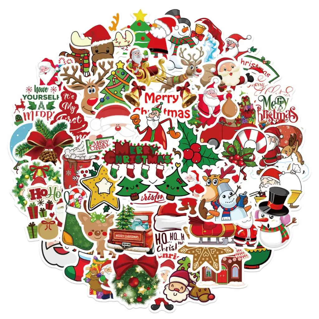 

25/50pcs New Christmas Stickers Deer Santa Claus Snowman Children Gift Decal DIY for Skateboard Luggage Suitcase Sticker Toy