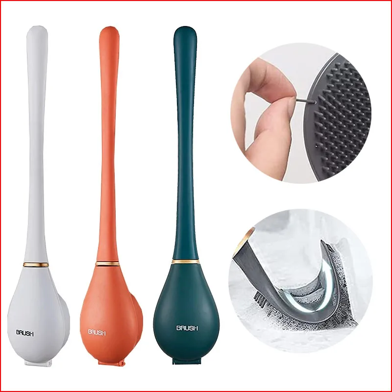 

Silicone Toilet Brushes With Holder Set Wall-Mounted Long Handled Toilet Cleaning Brush Soft Bristles Brush Bathroom Accessories
