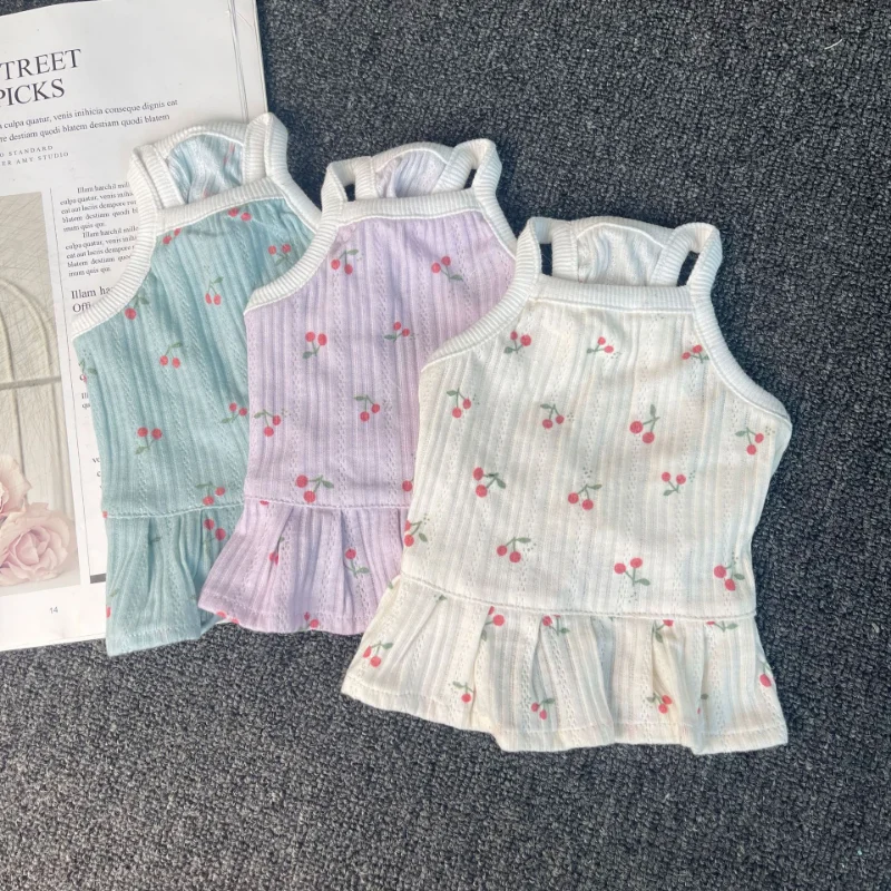 

New Thin Style pet Clothes Summer Sling Skirt Teddy Bee Bear French Bulldog Bat Clothes Cute Cherry Comfortable Pet Skirt