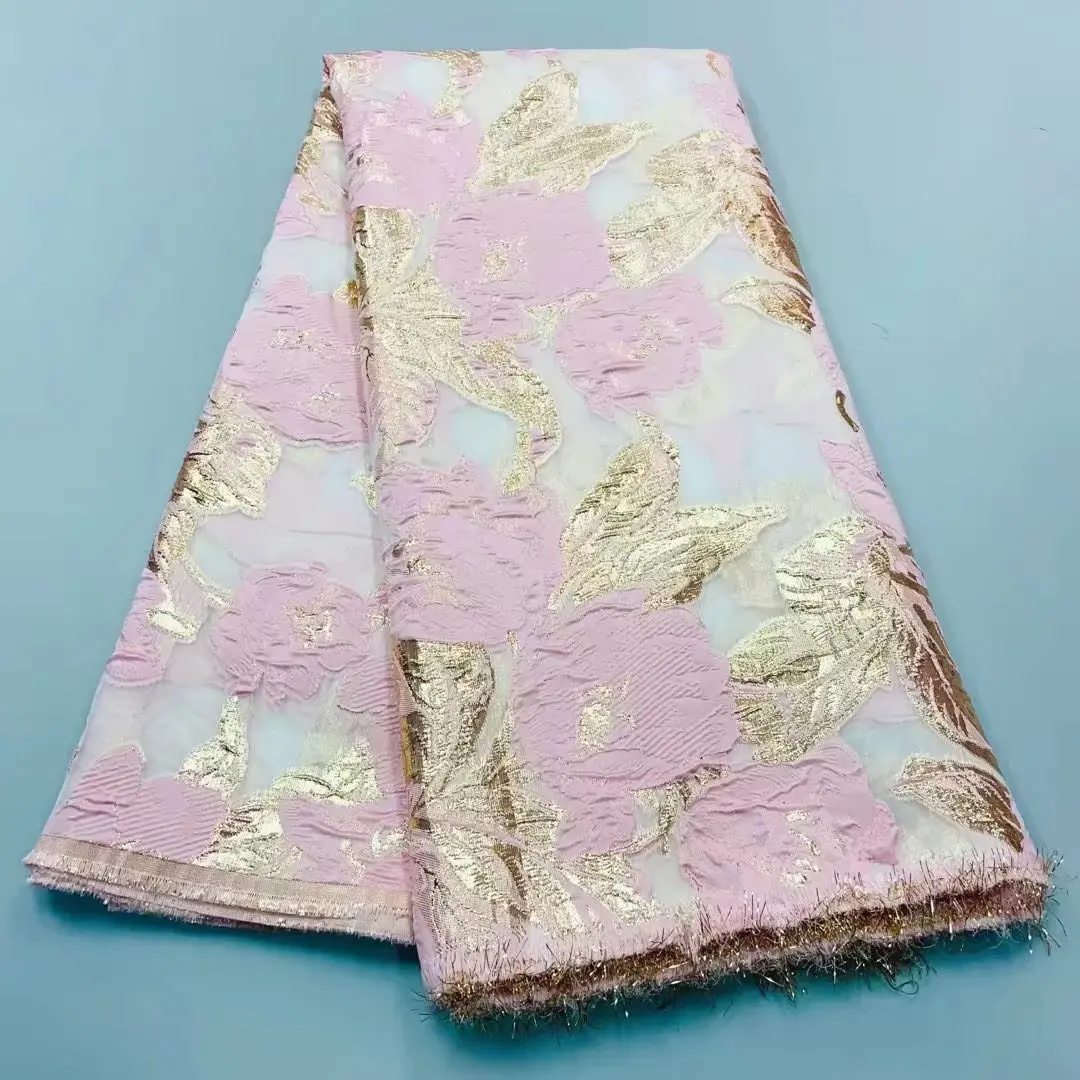 

Милая детская розовая Золотая Роза цветы Нигерия Aso Ebi 5 ярдов Высокое качество Рождественская Акция Ткань кружево 2022 маска парча F039
