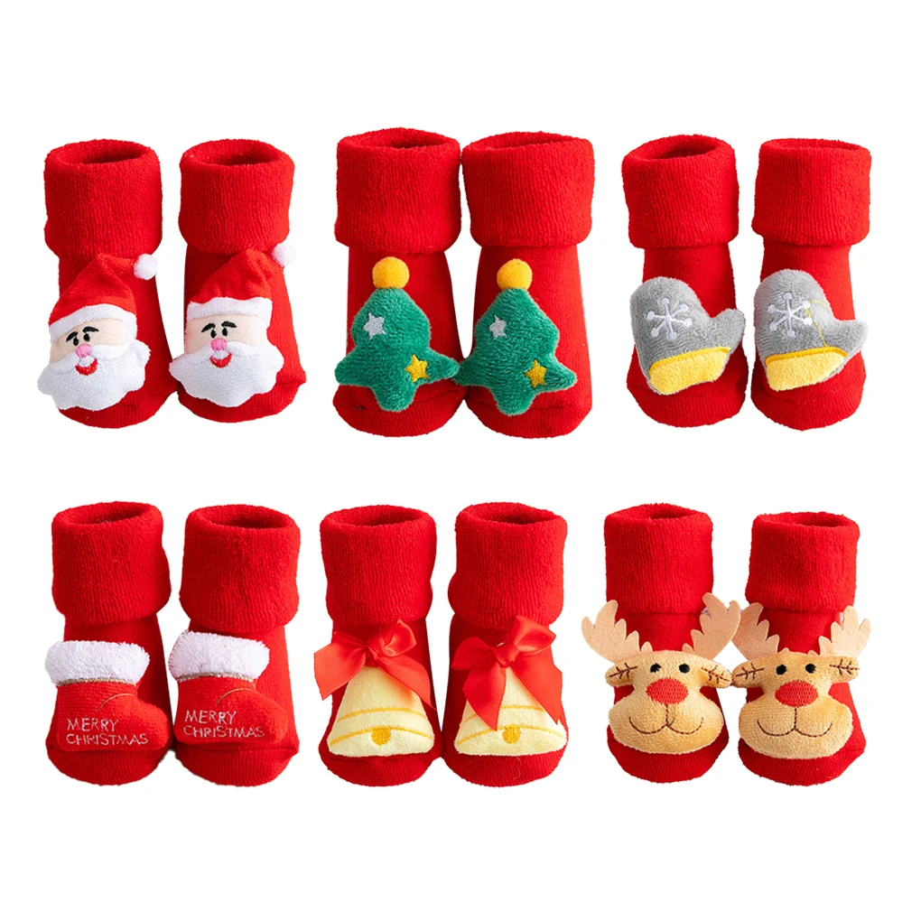 

1 Pair Christmas Baby Socks Festival New Year Infants Anti-skid Sock Soft Comfortable Footwear for Girls Santa Claus