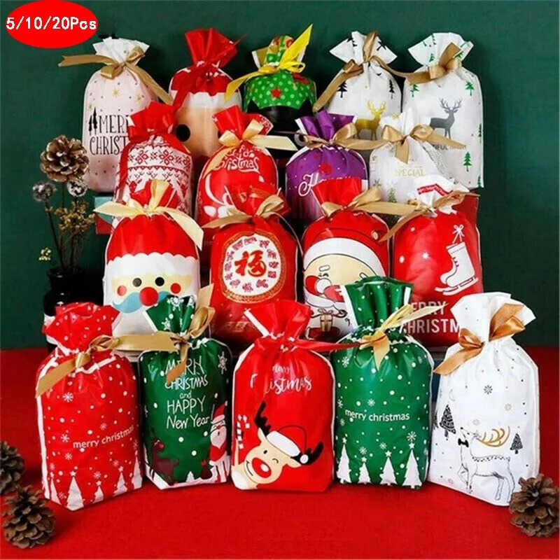 

5/10/20Pcs Available 18 Styles Christmas Gift Bags Reusable Drawstring Bags Storage Bags for Jewelry