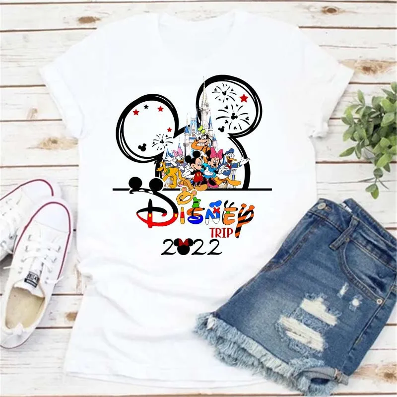 

Футболки Disney женские летние Kawaii футболки модные Семейные отпуск Микки, дольд Дак хлопковые футболки с принтом маргариток