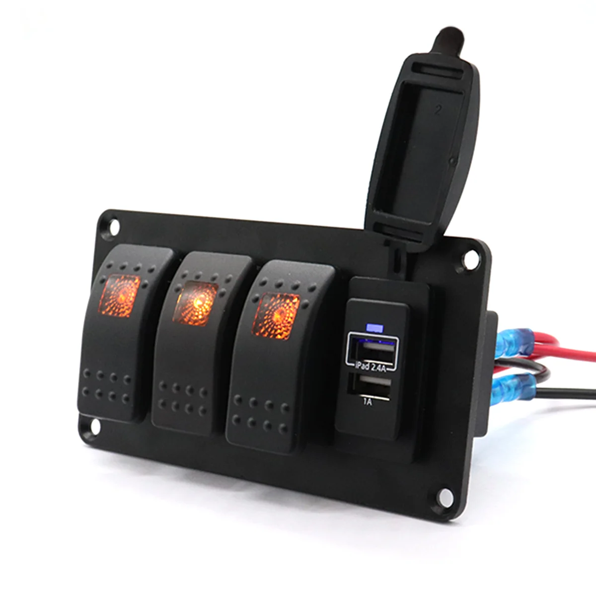 

12V/24V IP66 Waterproof Triple LED Indicator Light Switch Panel with 34A for Car RV Yacht Trailer Bus (Black)