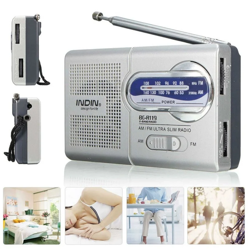 BC-R119 Radio Receiver Outdoor Portable AM/FM Radio Antenna Telescopic Receiver Antenna 3V Multi-function Old People Radio DiyFm