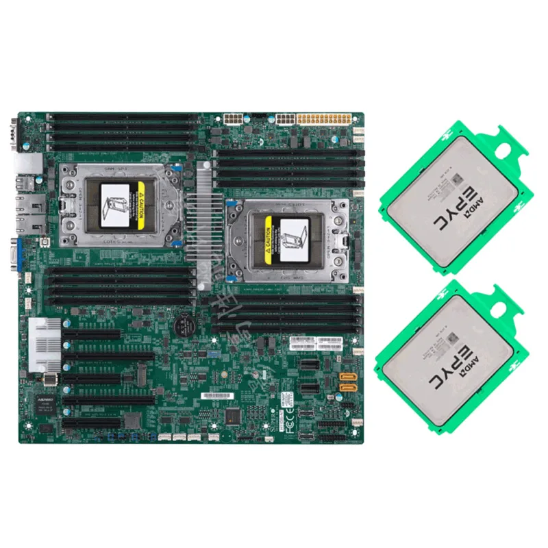 

Материнская плата Supermicro H11DSI-NT + 2х AMD EPYC 7532 32-ядерный процессор, до 3,3 ГГц