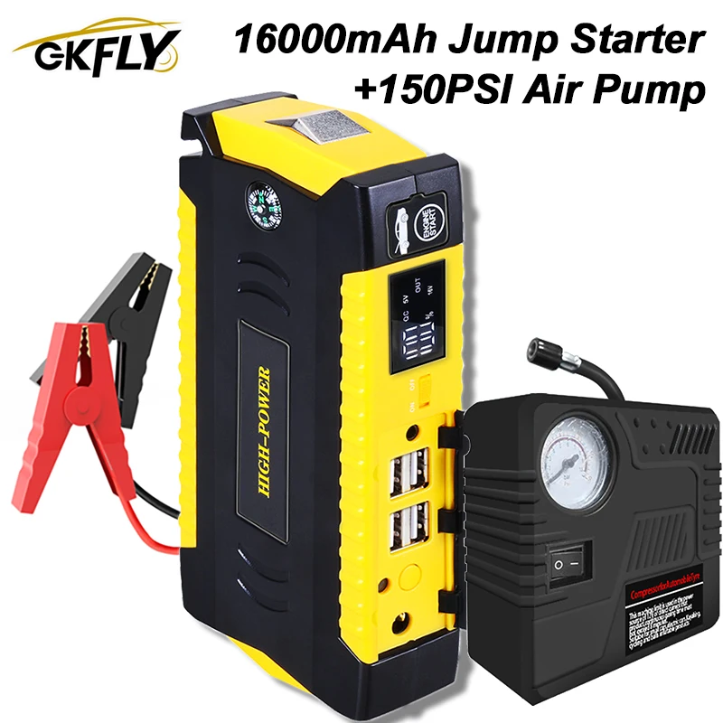 

GKFLY Car Jump Starter with Air Compressor 16000mAh Portable Power Bank Starting Device Car Battery Charger Starting for Car