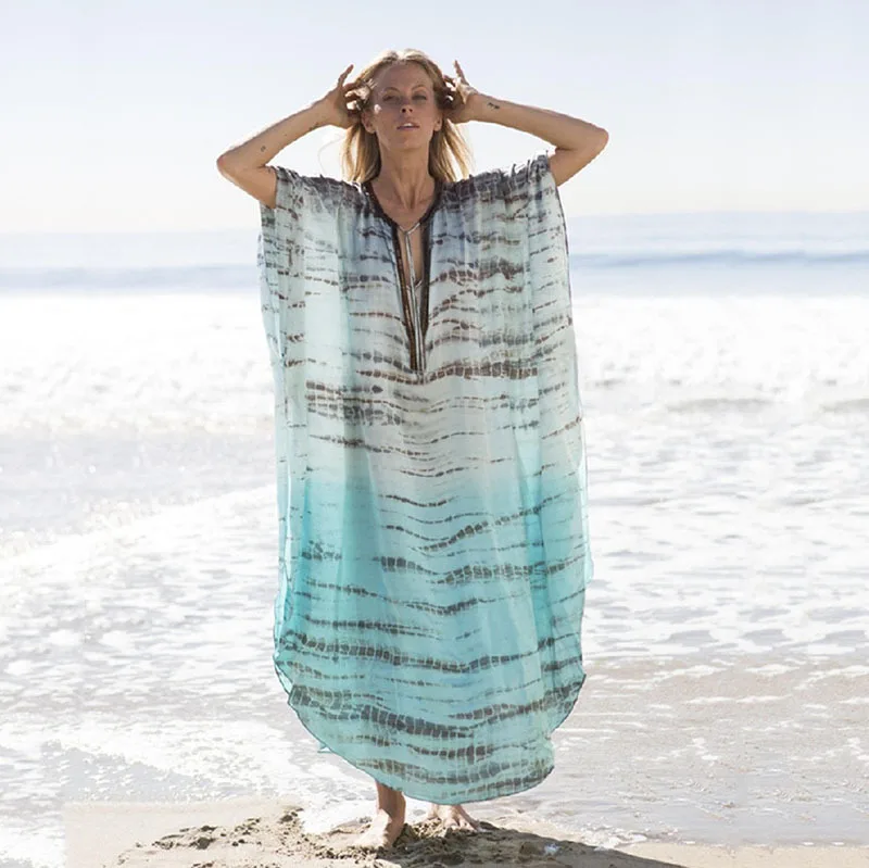 

Beach Blouse Sexy Deep V-neck Holiday Bikini Blouse Spring Summer Women Seaside Lady Chiffon printing Women Sunscreen Clothes