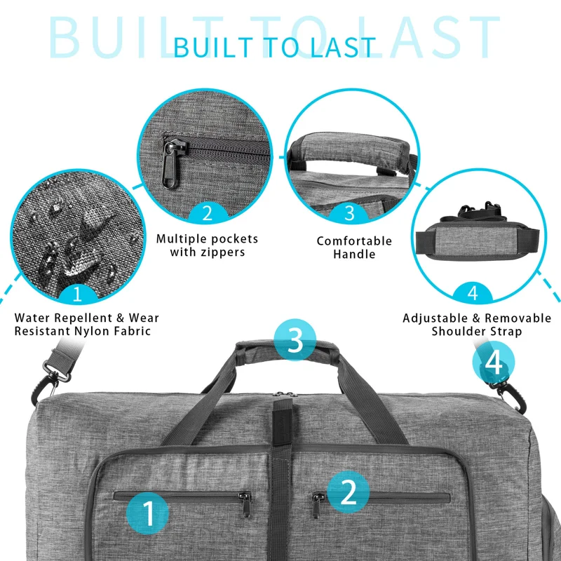 Travel Bag Large Foldable Weekender Overnight Bag Duffle Bag Waterproof Sports Bag with Shoe Compartment for Men and Women 65L