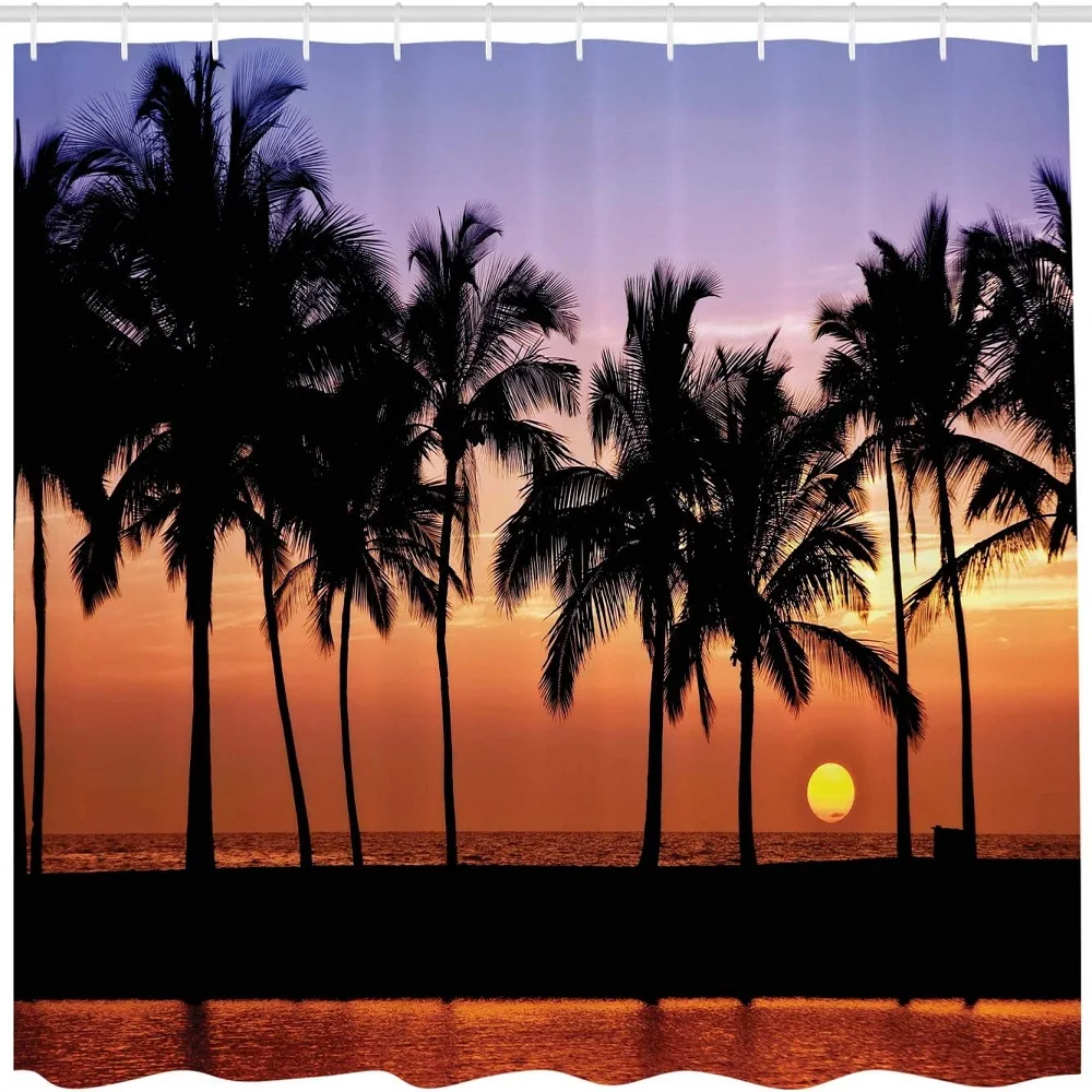 Винтажная сценическая занавеска для душа гавайский закат на большом острове
