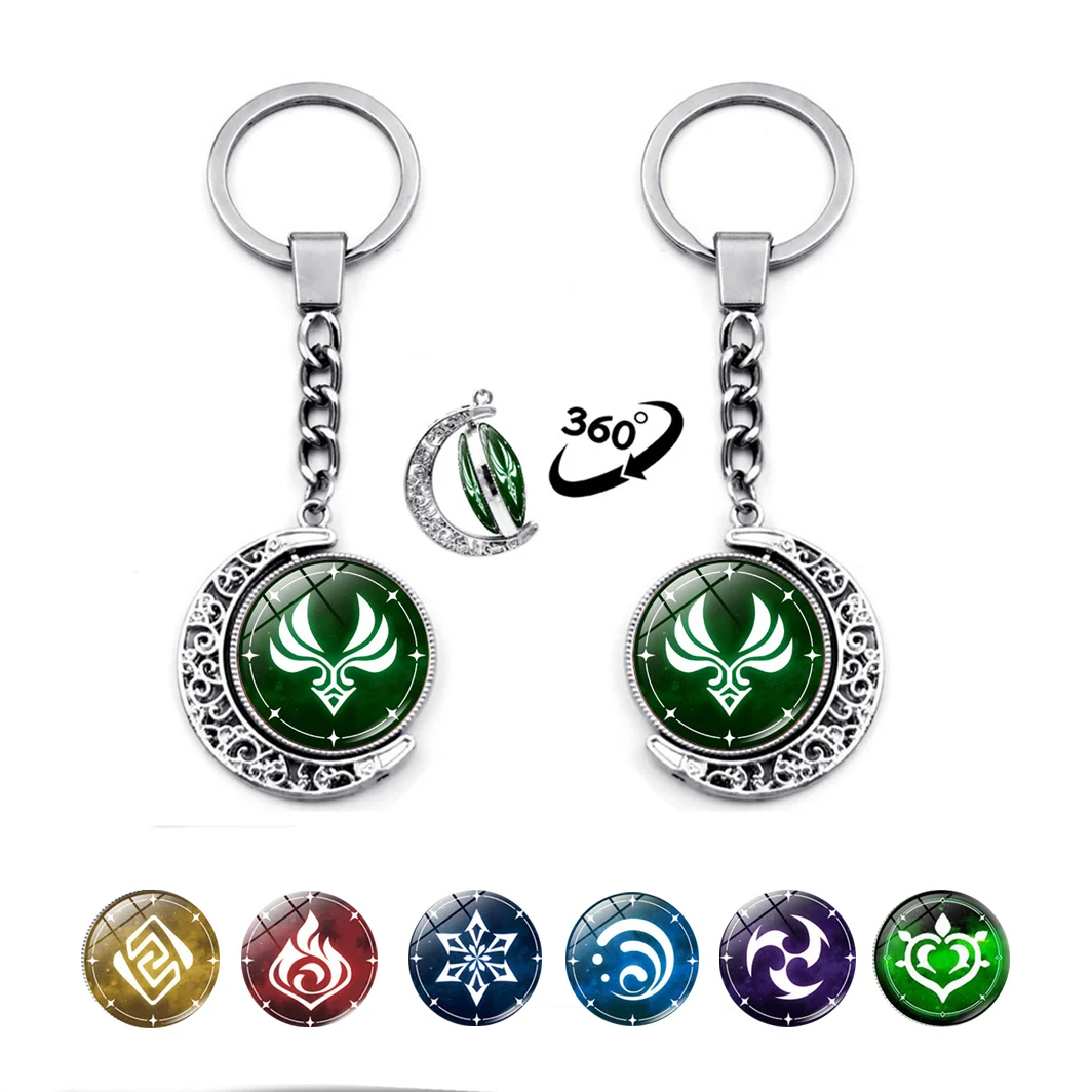 

Anime Genshin Keychain Pendant Double-sided Rotating Creative Moon Luminous Pendant God's Eye Alloy Keychain Various Styles Gift